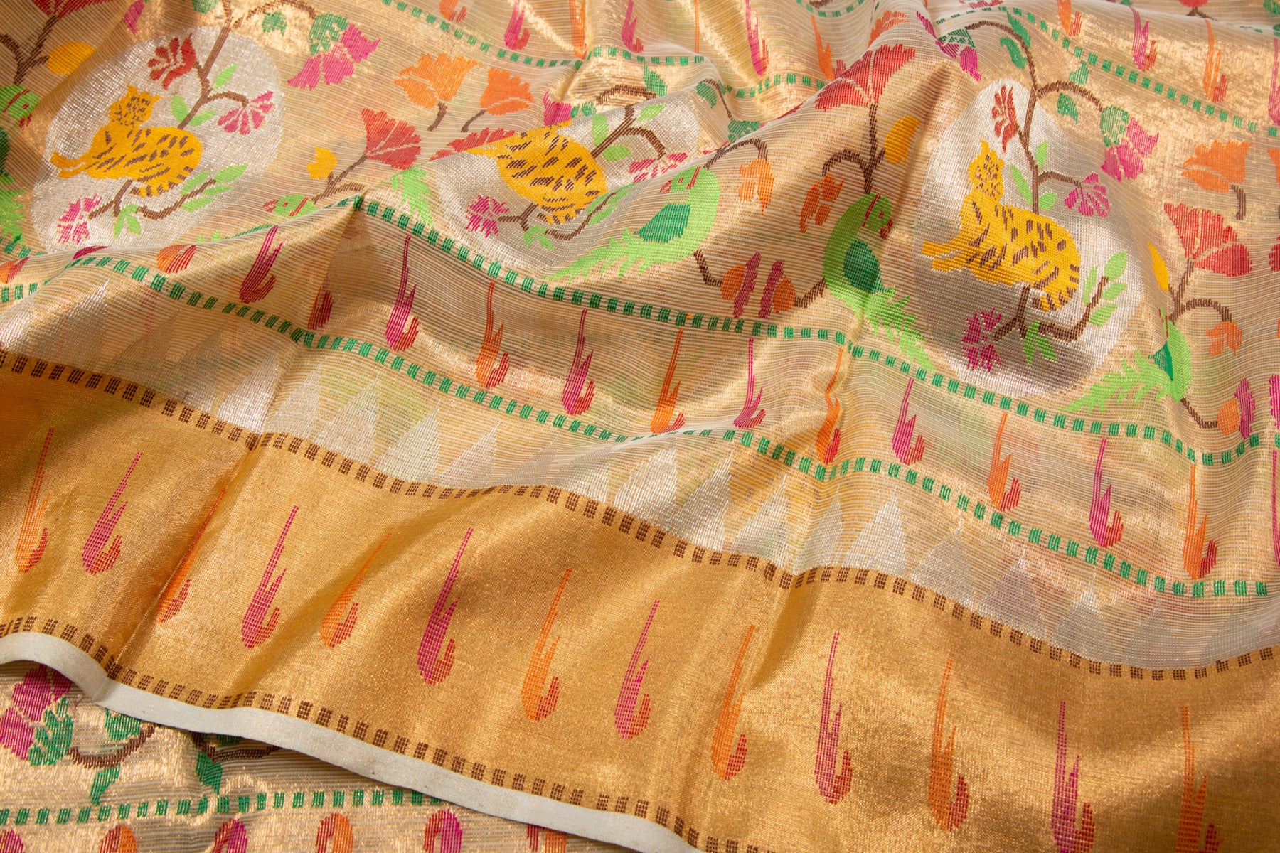 Kota Silk Tissue Jamdani Cream Saree