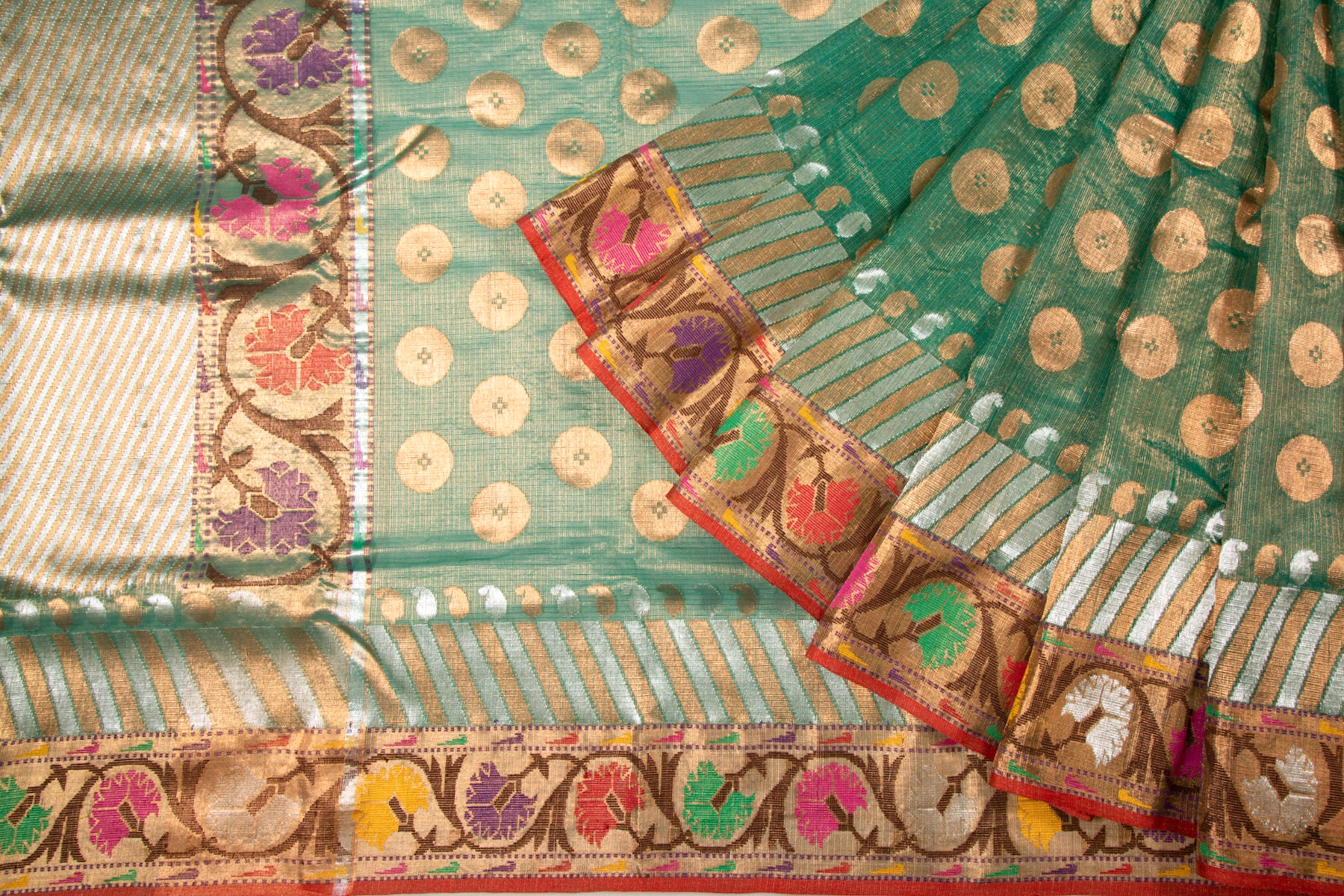 Kota Silk Tissue Butta Green Saree