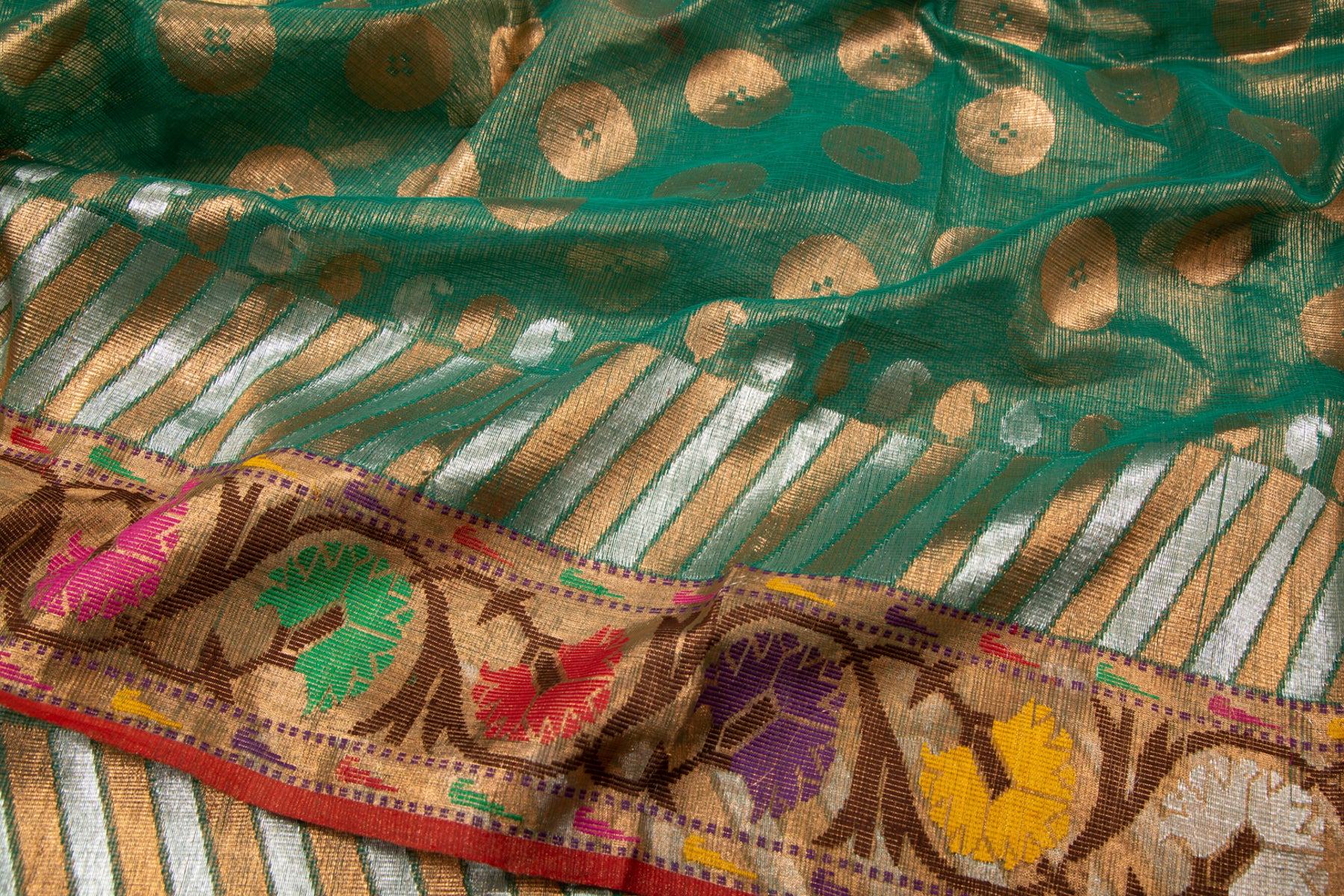 Kota Silk Tissue Butta Green Saree