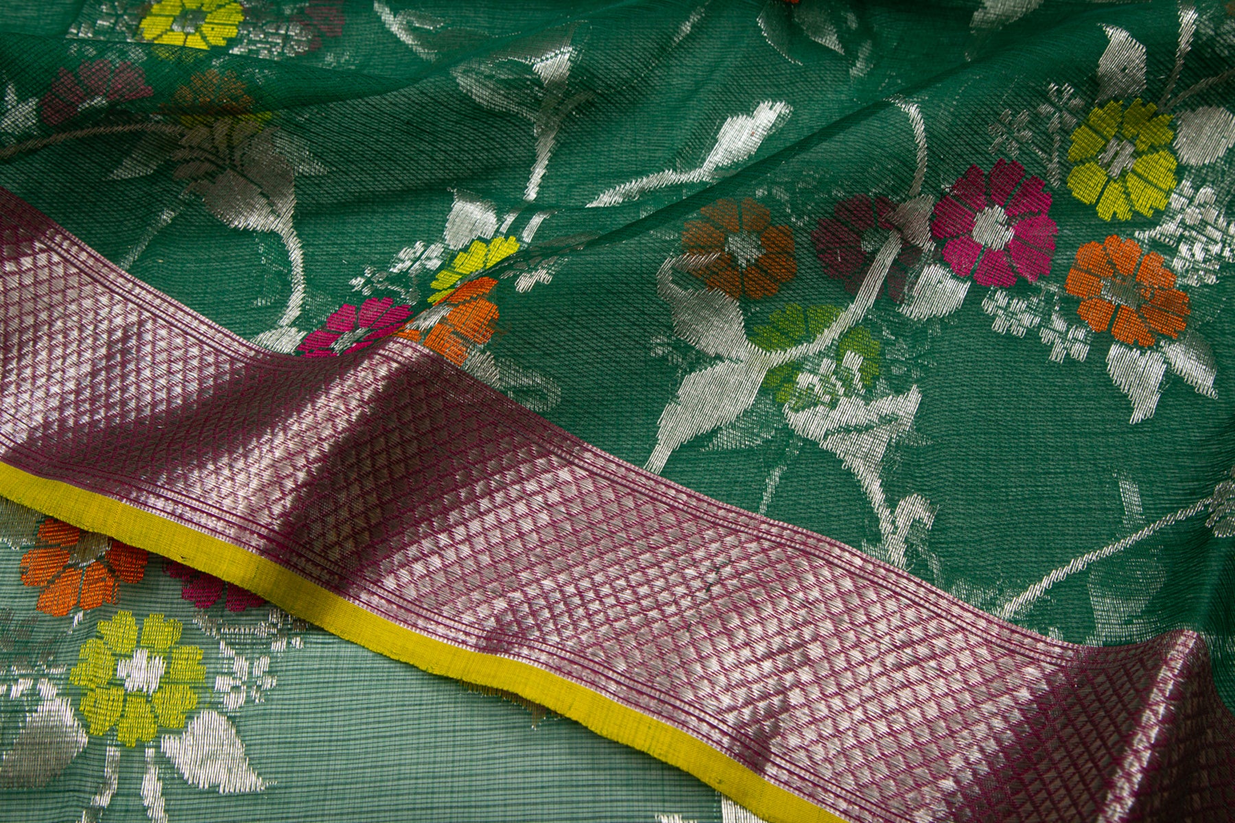 Kota Silk Jaal Dark Green Saree
