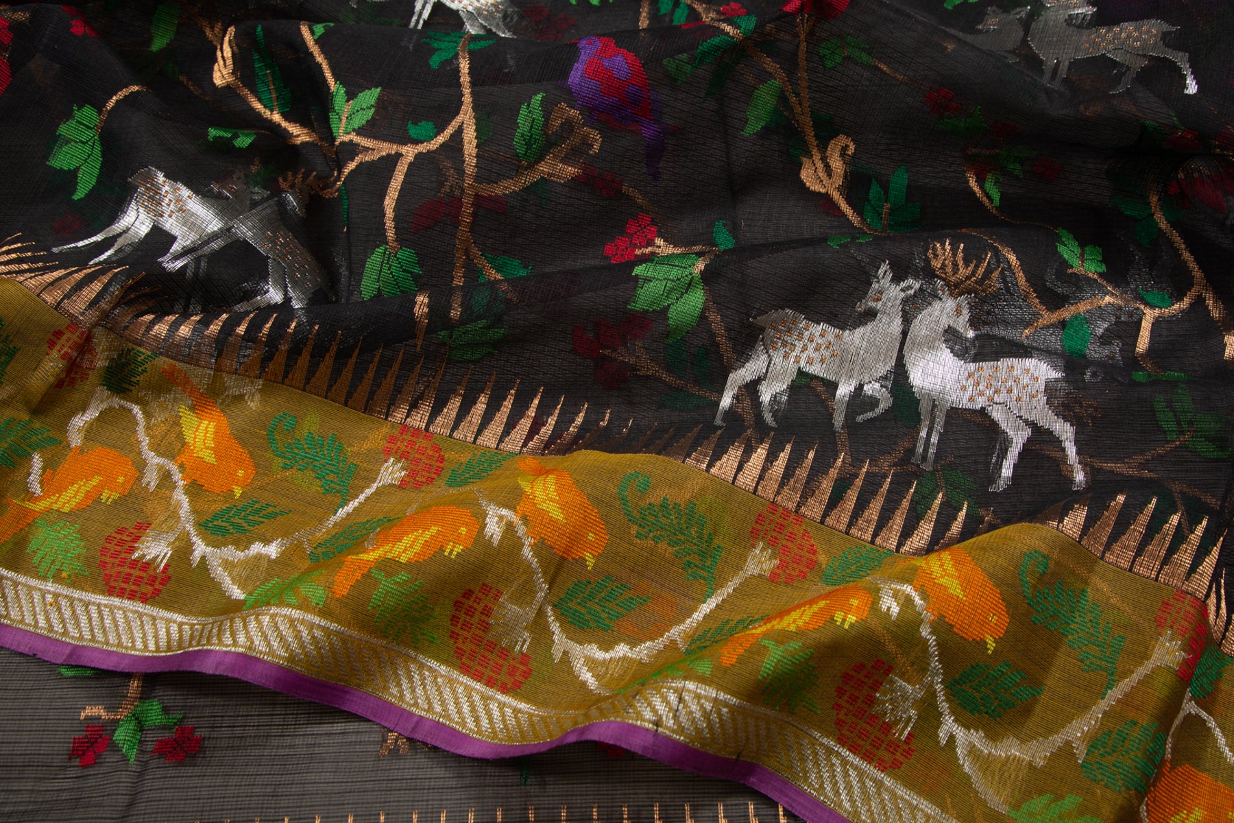 Kota Silk Jamdani Jaal Black Saree