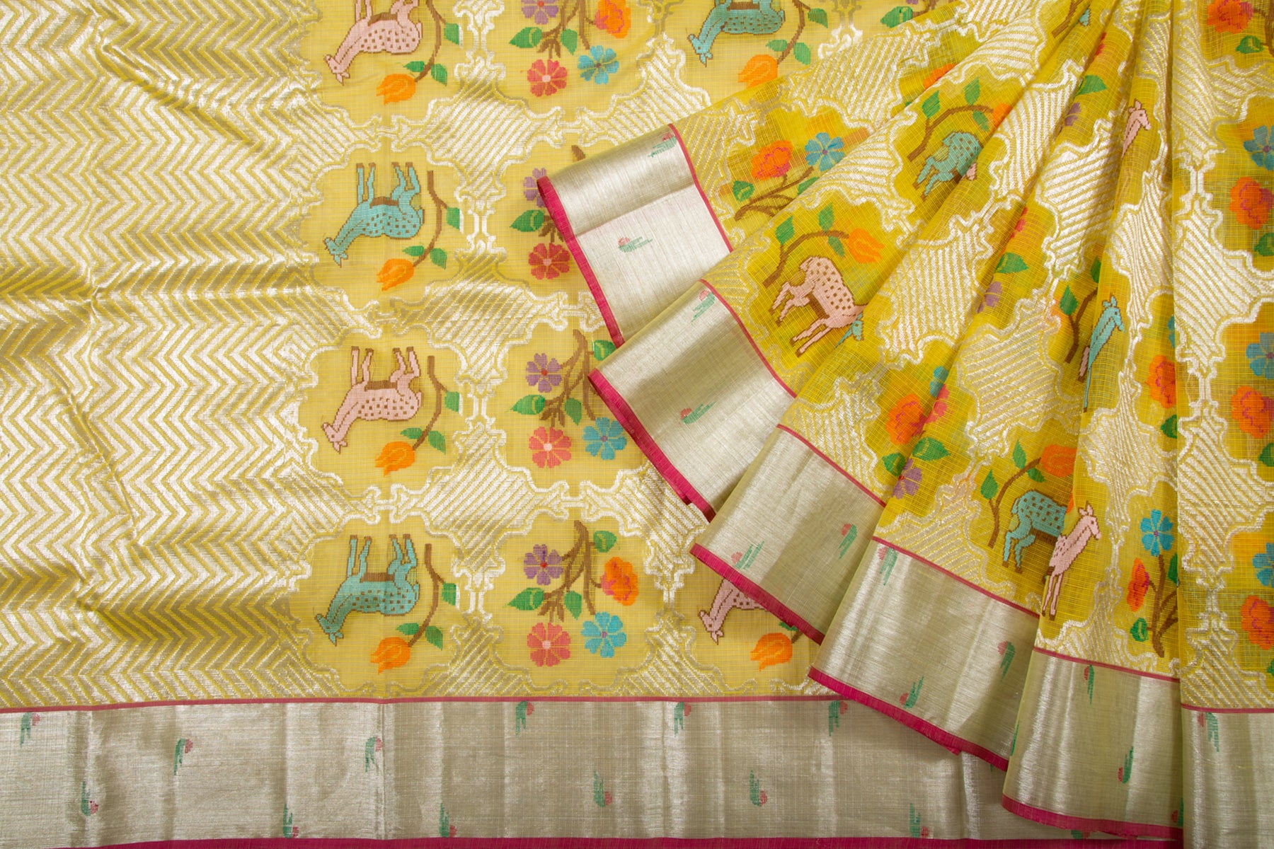 Kota Silk Jamdani Yellow Saree