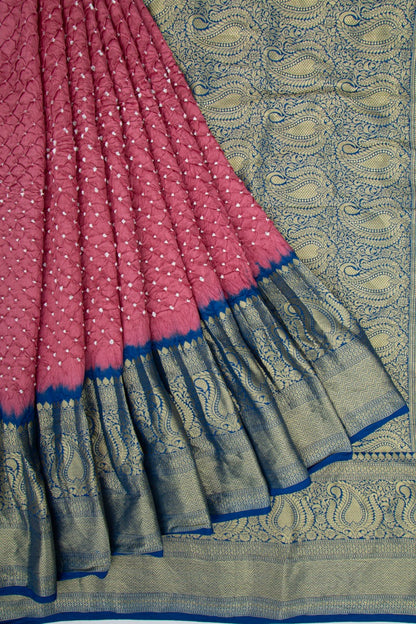 Chanderi Silk Bandhani Antique Pink Saree