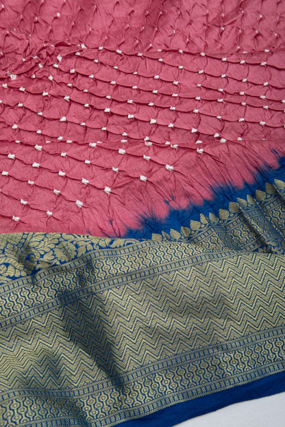 Chanderi Silk Bandhani Antique Pink Saree