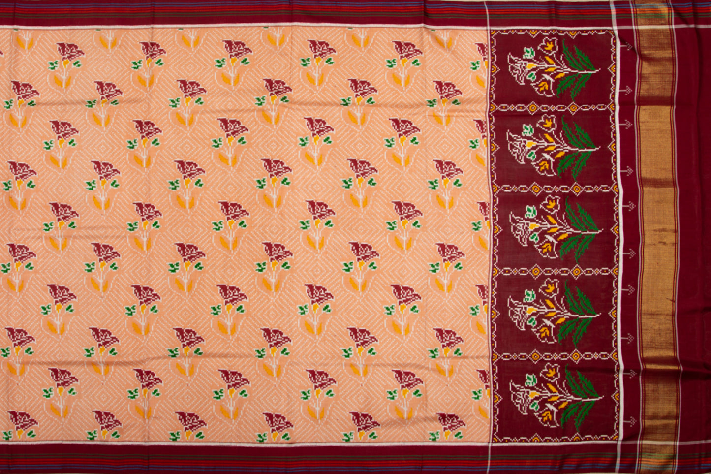Patan Patola Silk Double Ikat Cream Saree