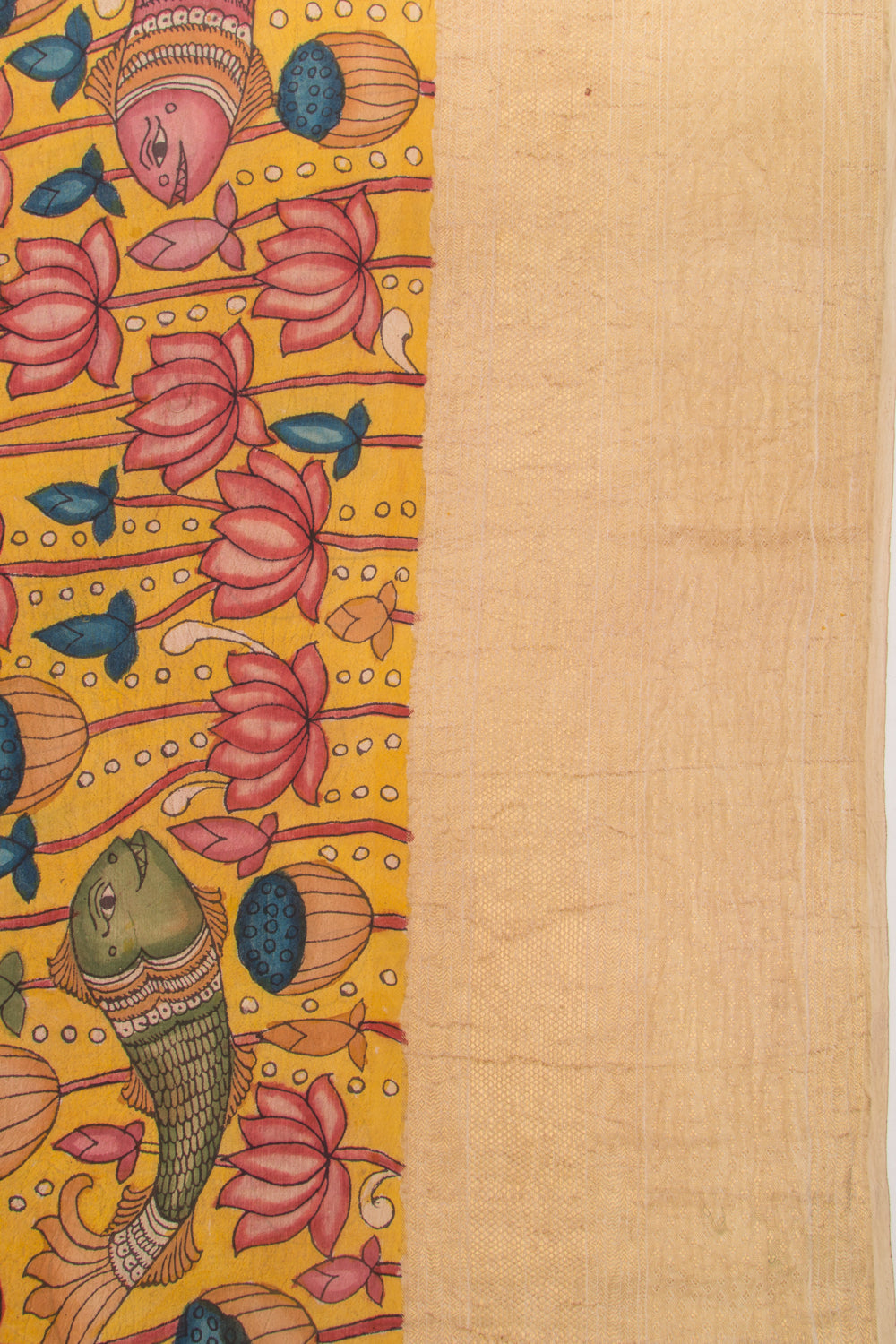 Kanchipuram Silk Kalamkari Yellow Saree