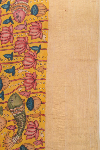 Kanchipuram Silk Kalamkari Yellow Saree