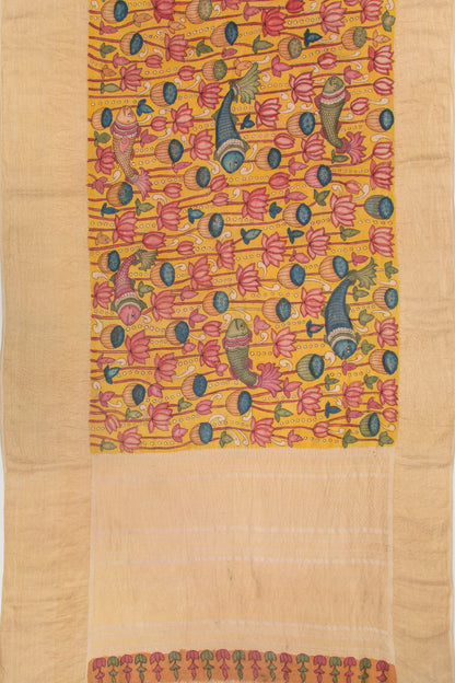 Kanchipuram Silk Kalamkari Yellow Saree