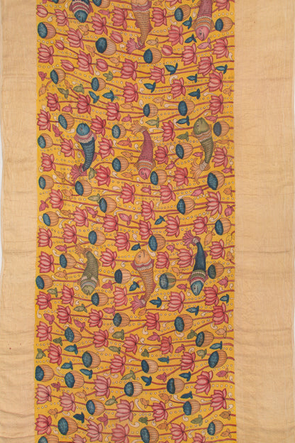 Kanchipuram Silk Kalamkari Yellow Saree
