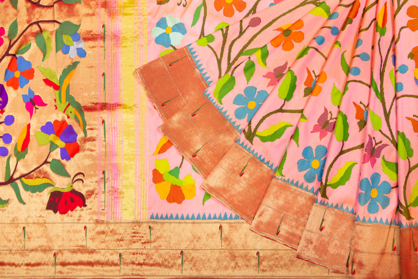 Paithani Silk All Over Jaal Baby Pink Saree With Double Muniya Border