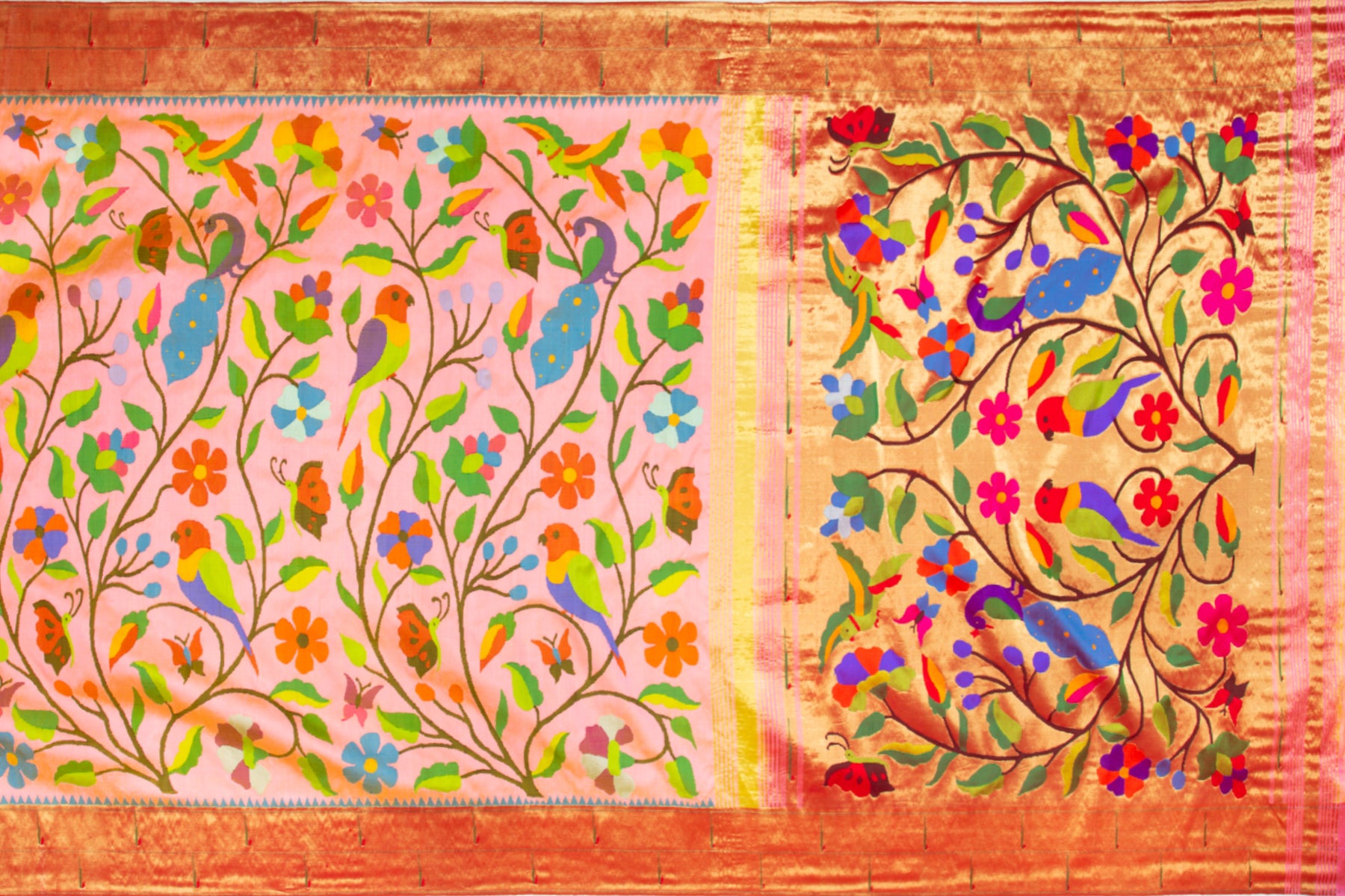 Paithani Silk All Over Jaal Baby Pink Saree With Double Muniya Border