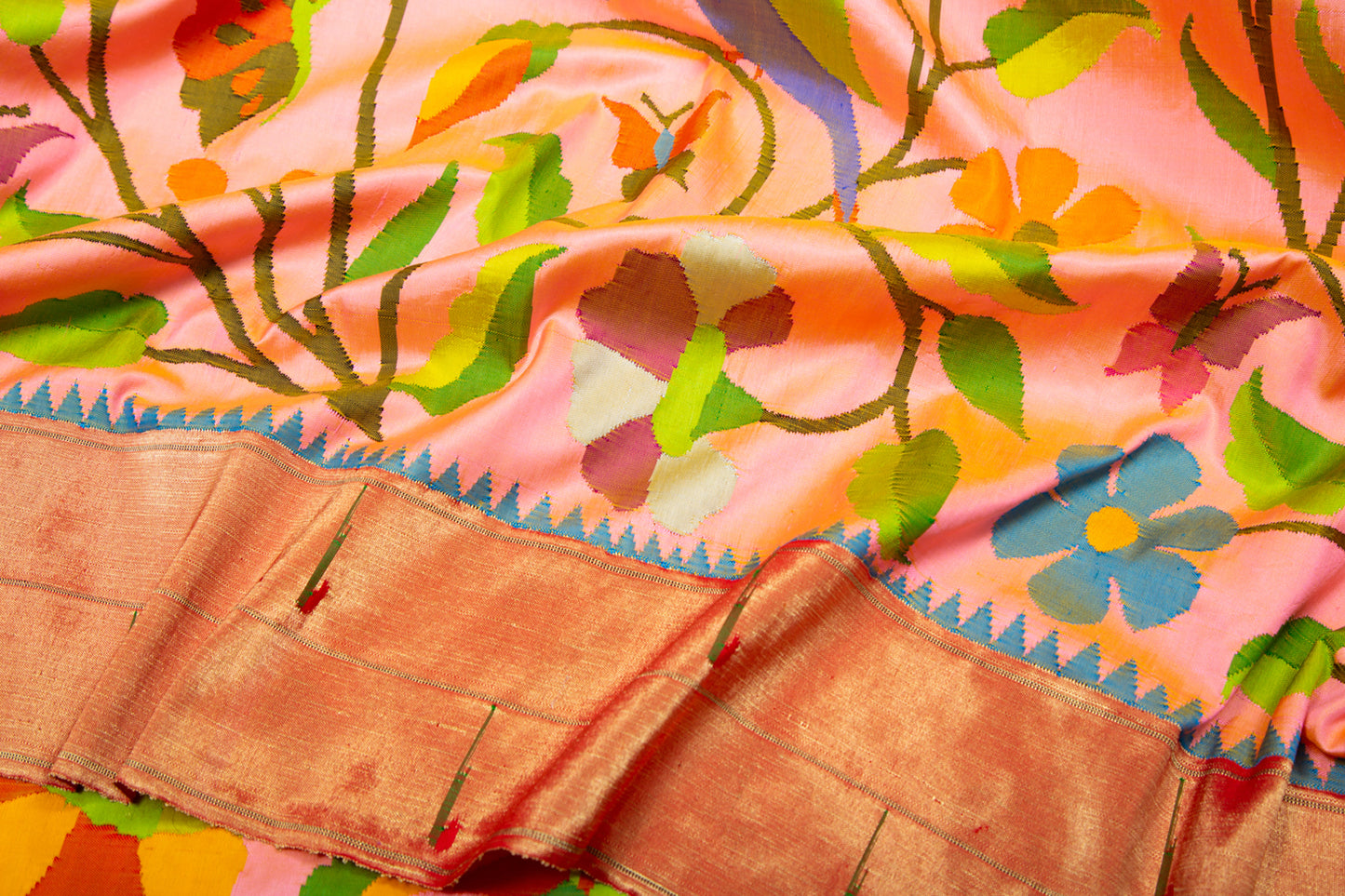 Paithani Silk All Over Jaal Baby Pink Saree With Double Muniya Border