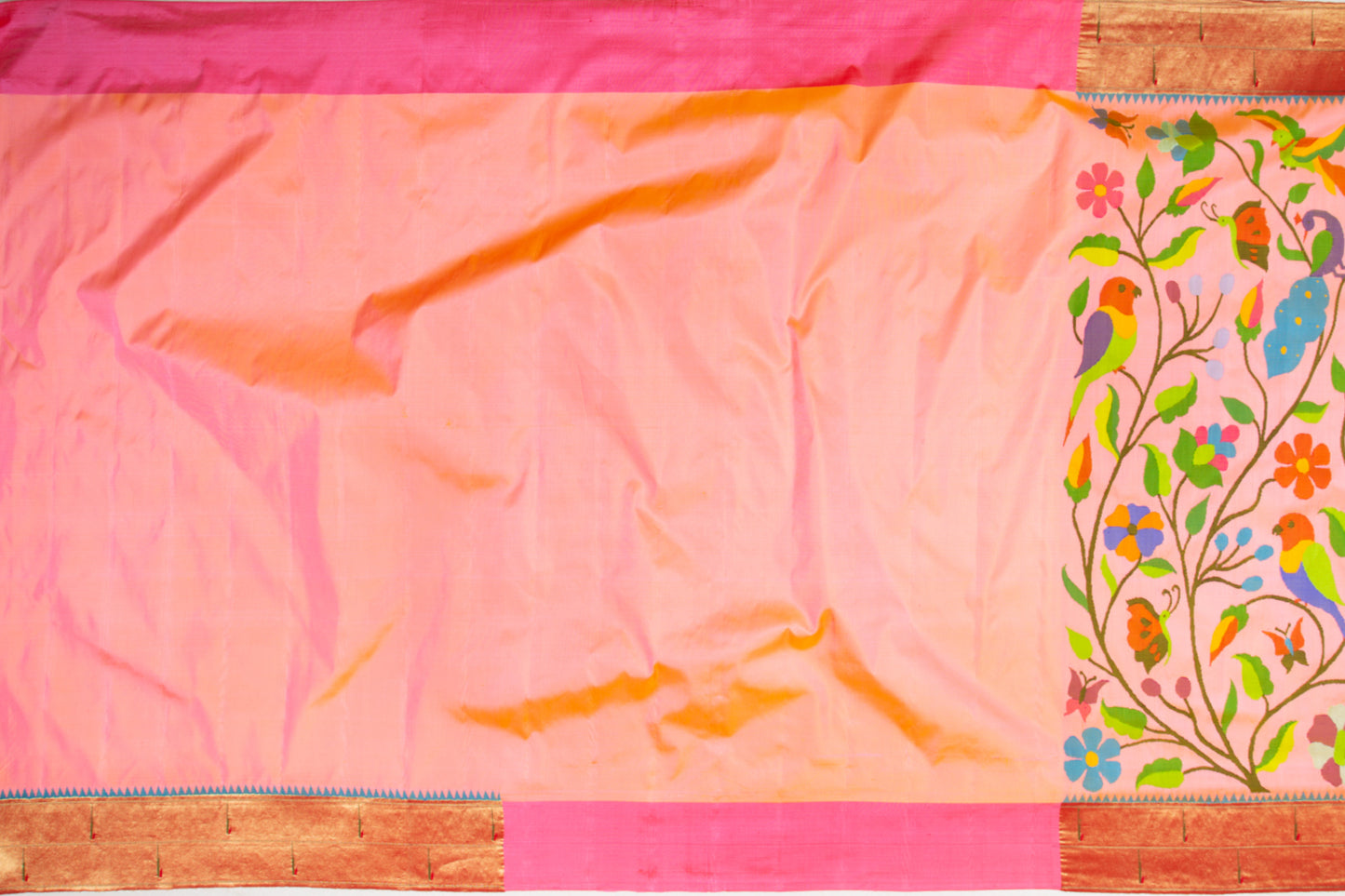 Paithani Silk All Over Jaal Baby Pink Saree With Double Muniya Border