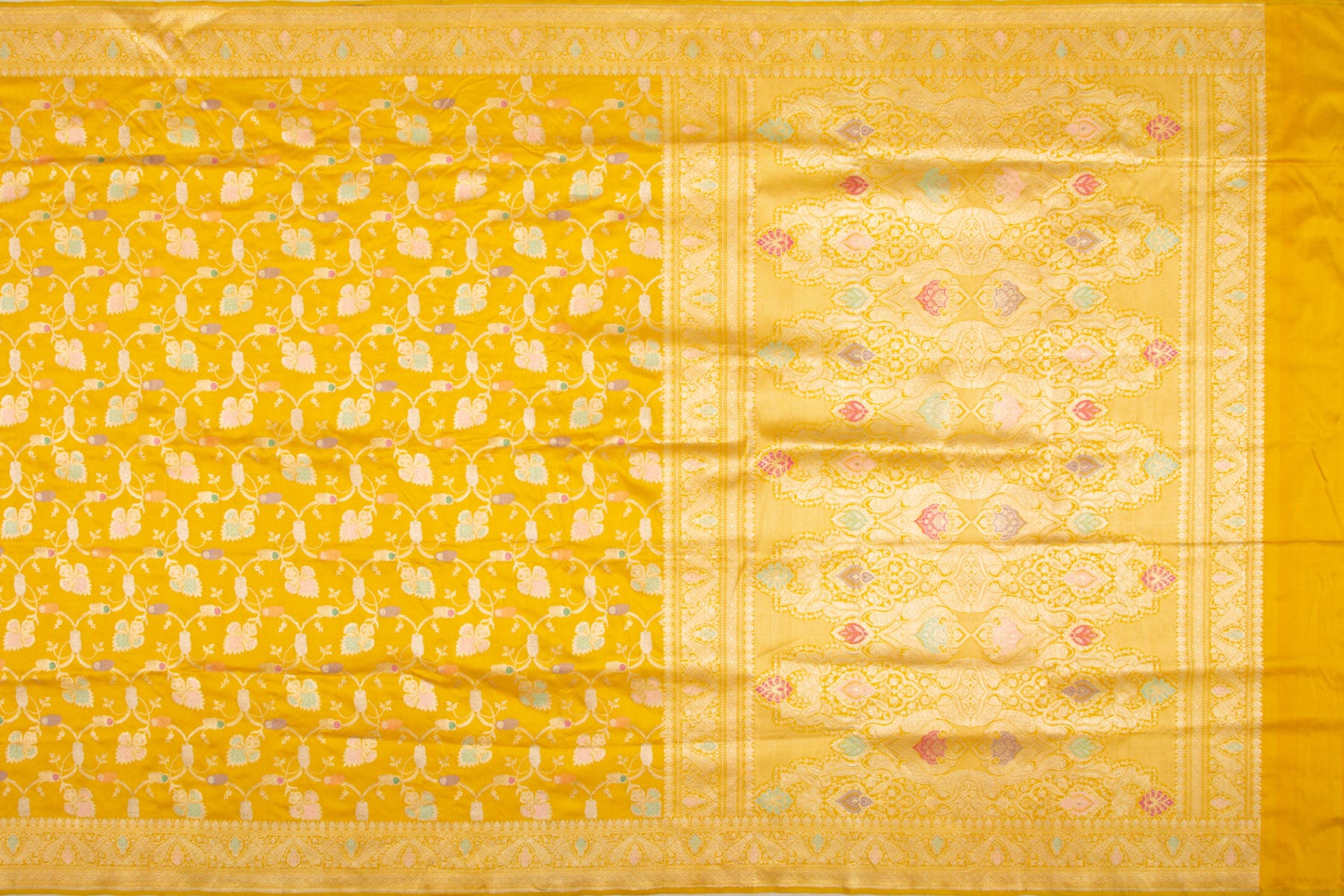Banarasi Silk Kadwa Jaal Mustard Yellow Saree