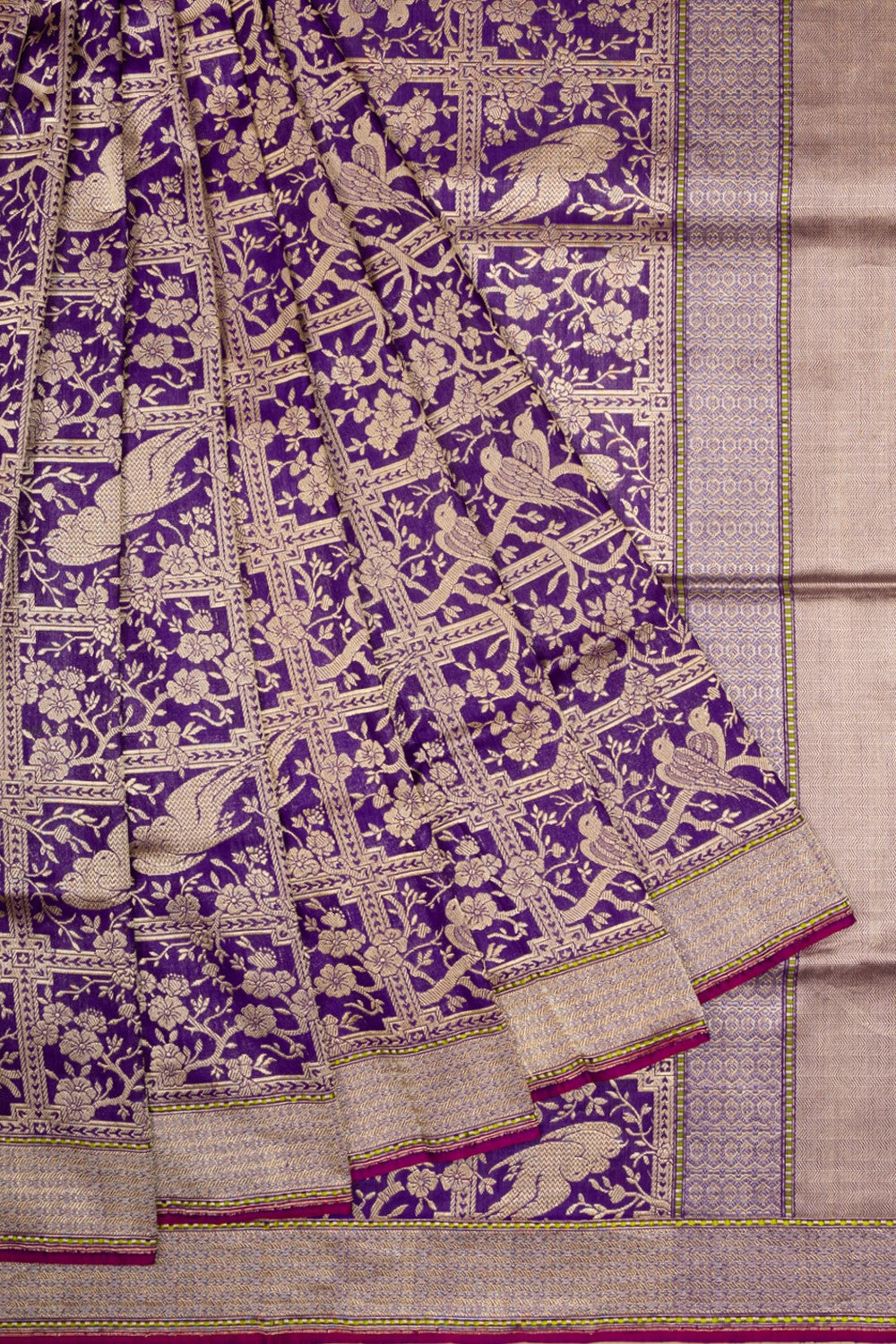 Banarasi Silk Checks And Jaal Purple Saree