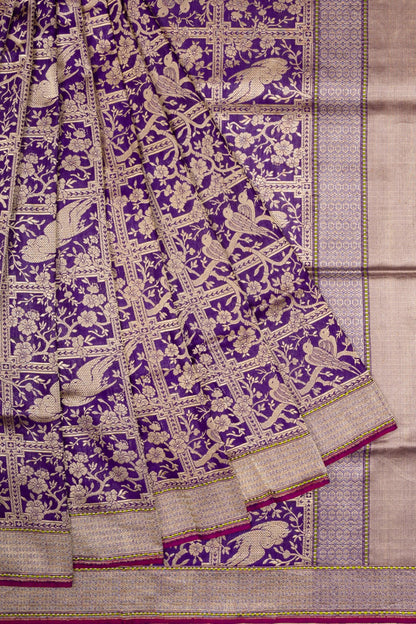 Banarasi Silk Checks And Jaal Purple Saree