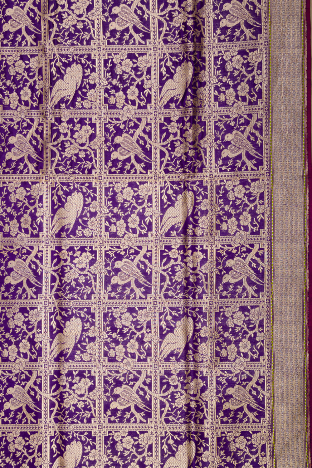 Banarasi Silk Checks And Jaal Purple Saree