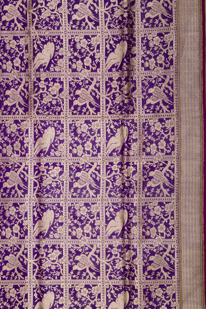 Banarasi Silk Checks And Jaal Purple Saree