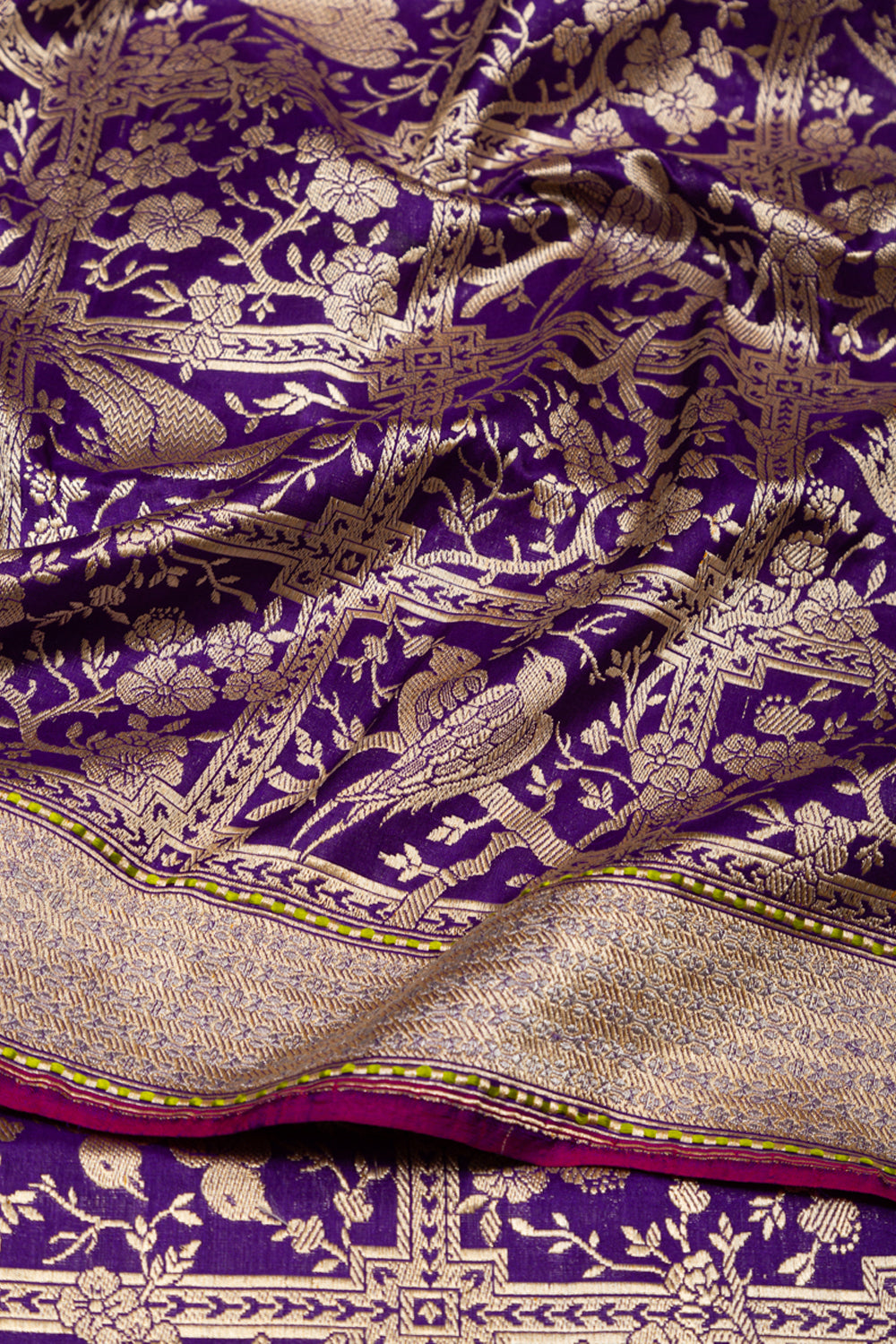 Banarasi Silk Checks And Jaal Purple Saree