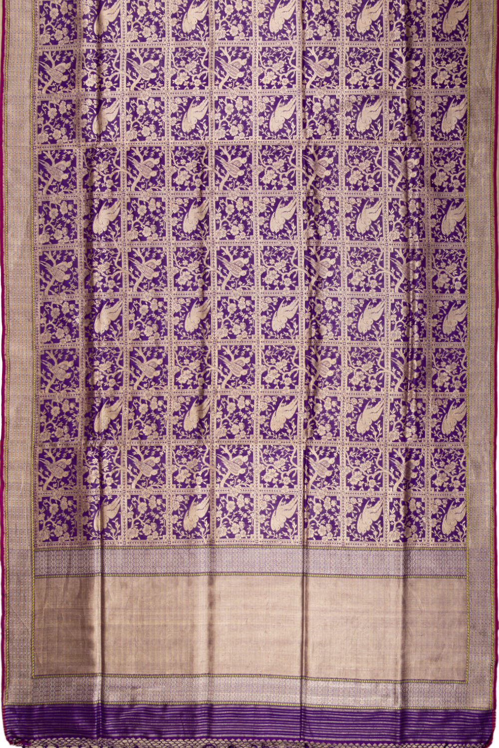 Banarasi Silk Checks And Jaal Purple Saree