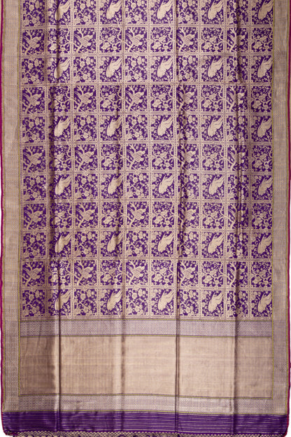 Banarasi Silk Checks And Jaal Purple Saree