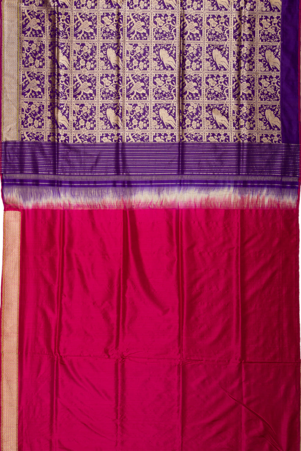 Banarasi Silk Checks And Jaal Purple Saree