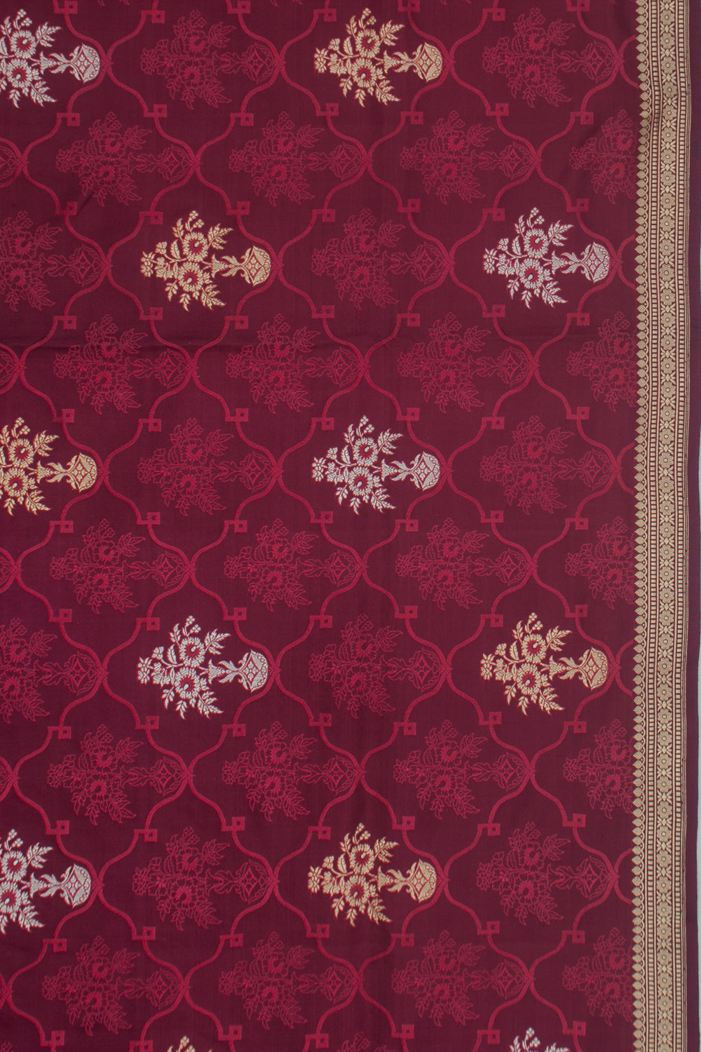 Banarasi Silk Tonchai And Butta Burgundy Saree