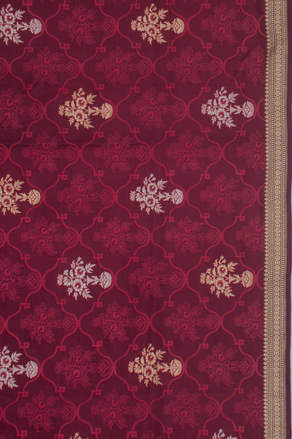 Banarasi Silk Tonchai And Butta Burgundy Saree
