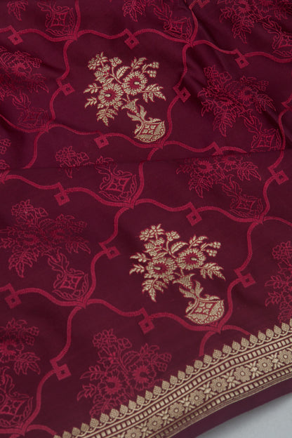 Banarasi Silk Tonchai And Butta Burgundy Saree
