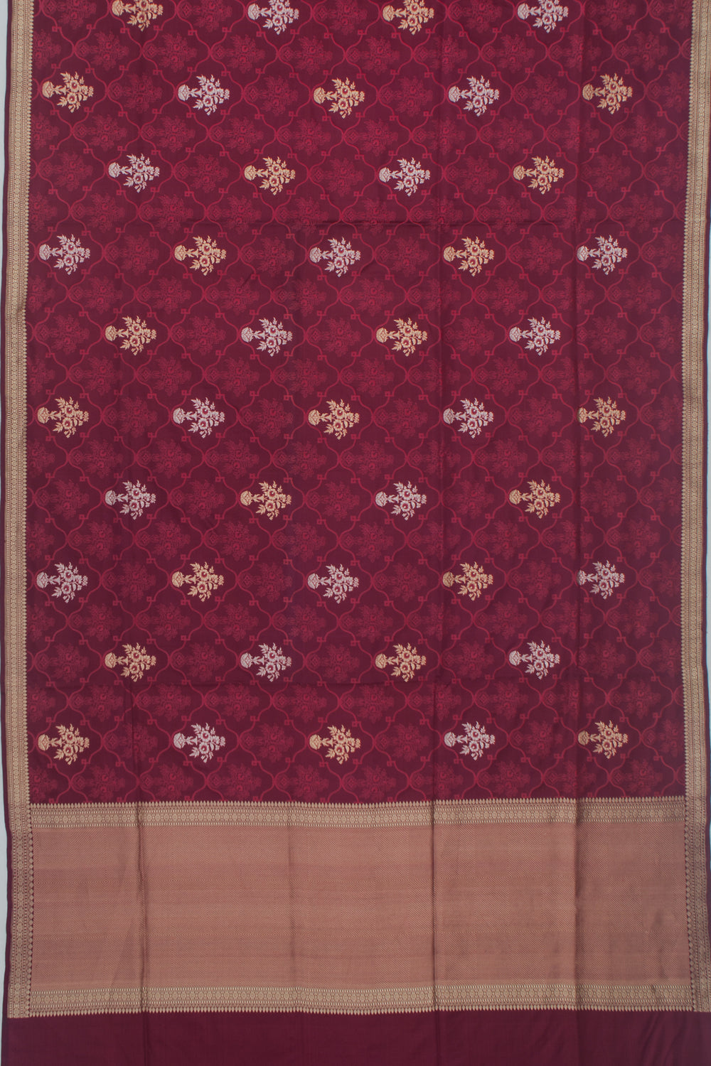 Banarasi Silk Tonchai And Butta Burgundy Saree