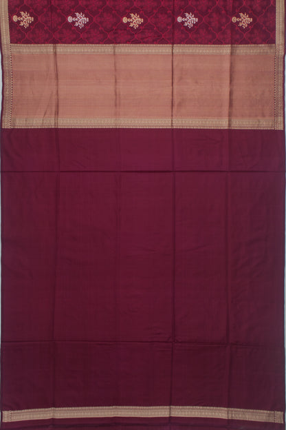 Banarasi Silk Tonchai And Butta Burgundy Saree