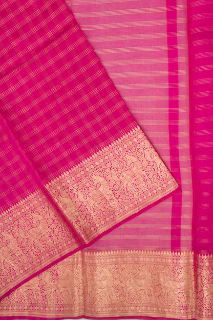 Chiniya Silk Checks Pink Saree