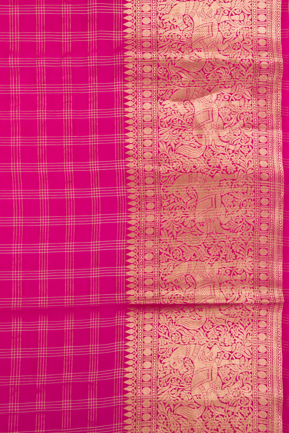 Chiniya Silk Checks Pink Saree