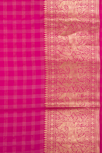 Chiniya Silk Checks Pink Saree