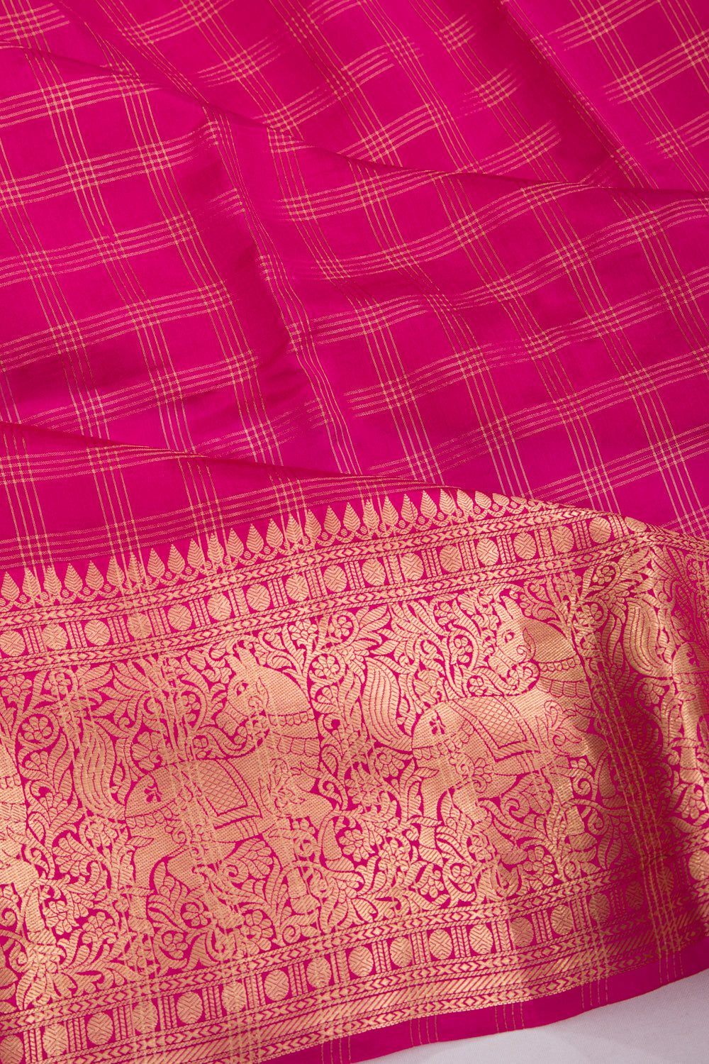 Chiniya Silk Checks Pink Saree