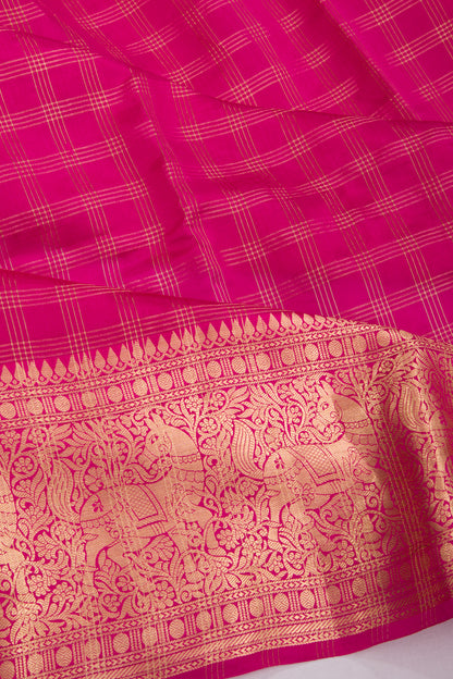 Chiniya Silk Checks Pink Saree