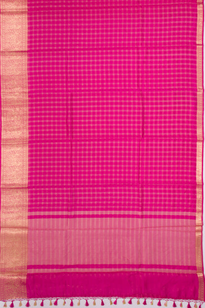 Chiniya Silk Checks Pink Saree
