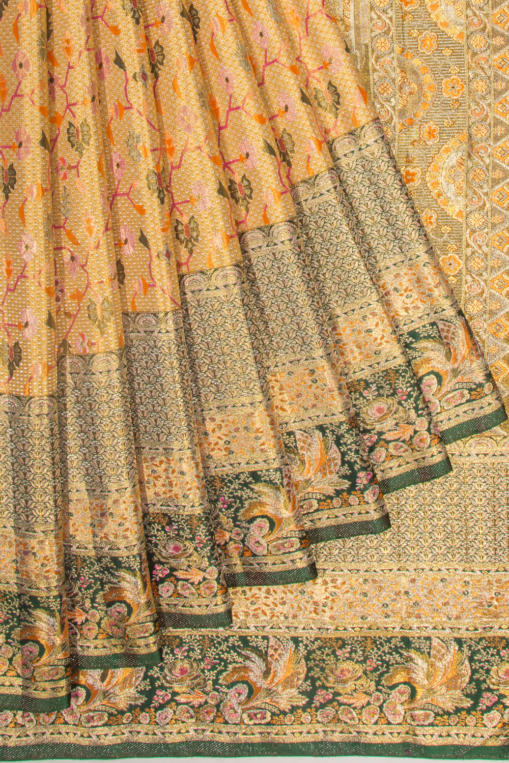 Kanchipuram Silk Tissue Brocade Gold Saree