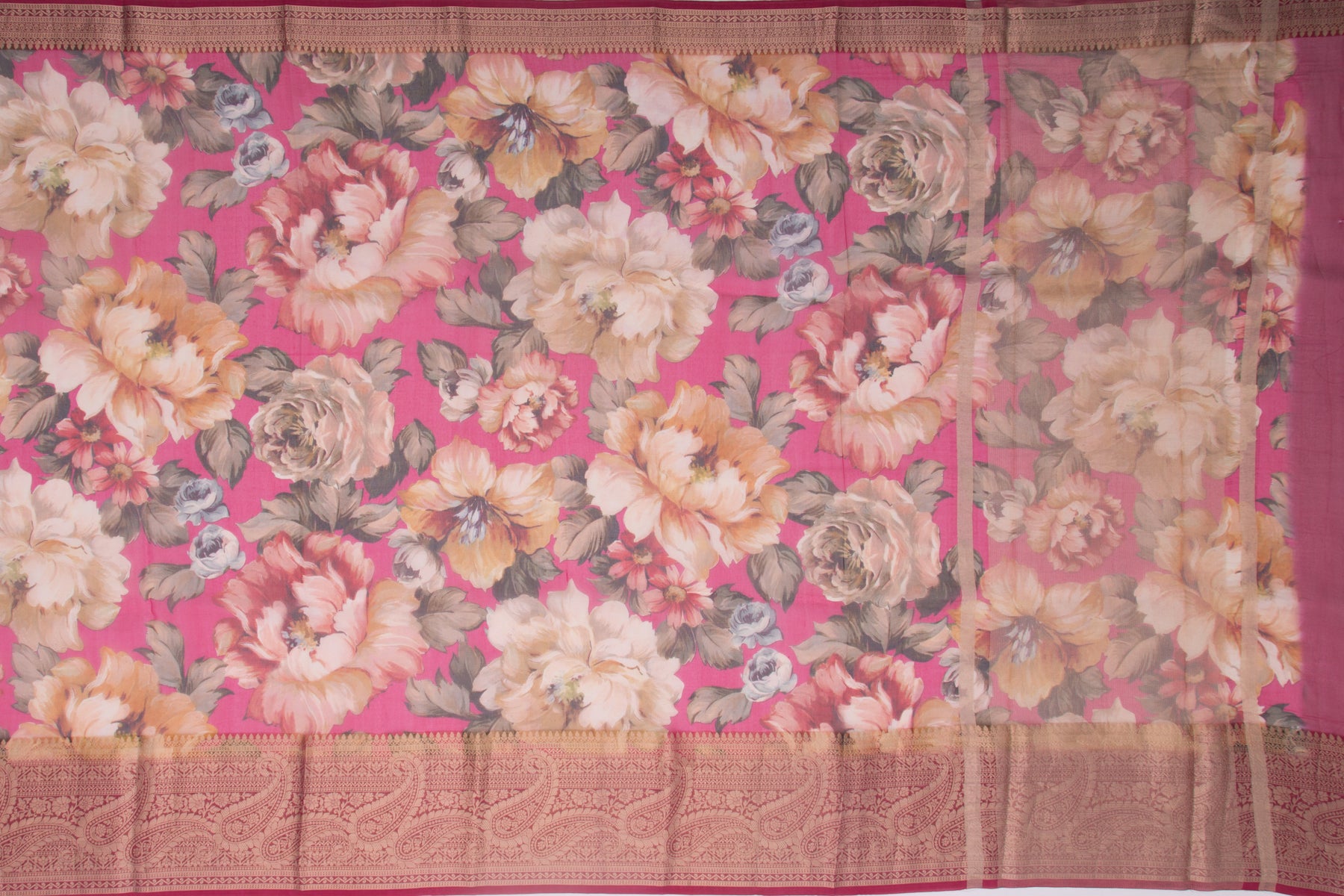 Organza Floral Printed Pink Saree