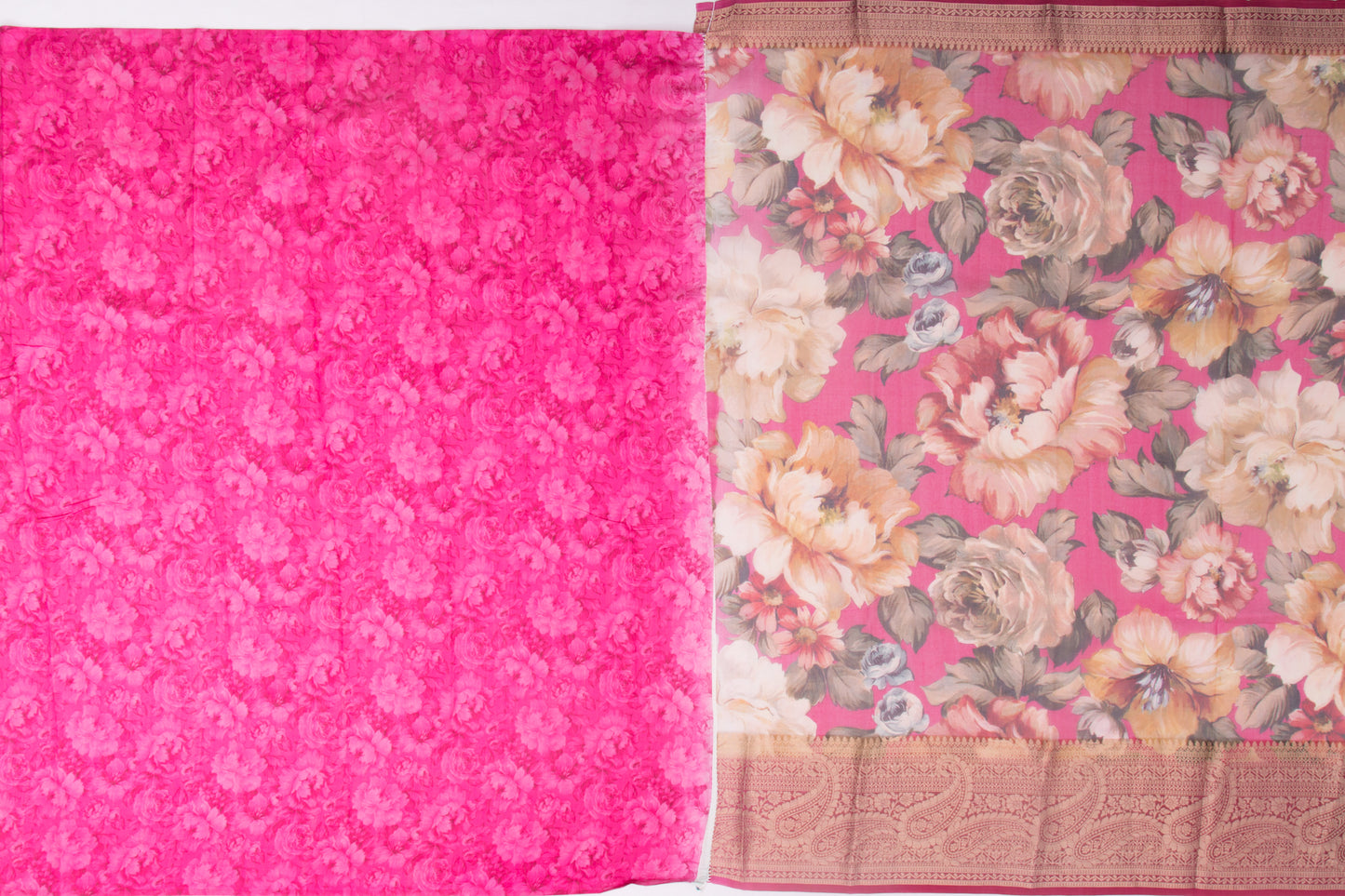 Organza Floral Printed Pink Saree