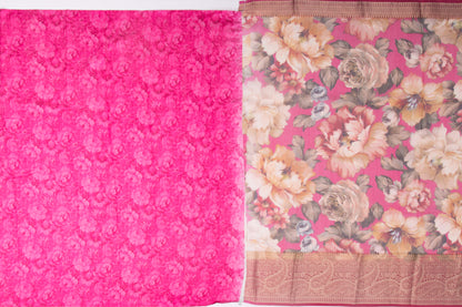 Organza Floral Printed Pink Saree