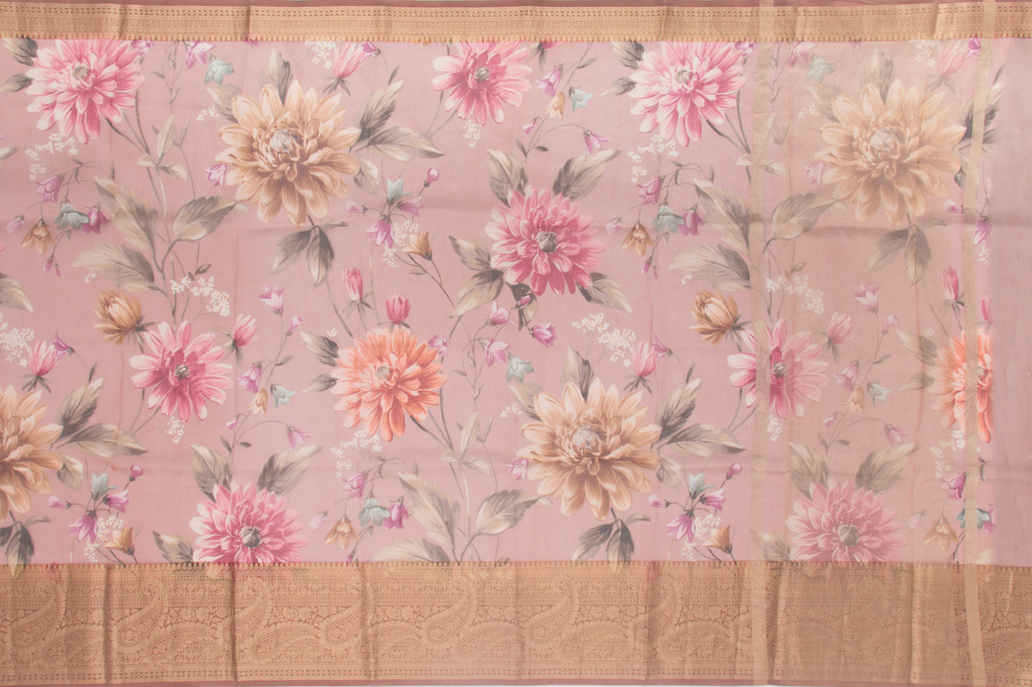 Organza Floral Printed Pink Saree