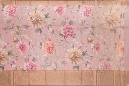 Organza Floral Printed Pink Saree