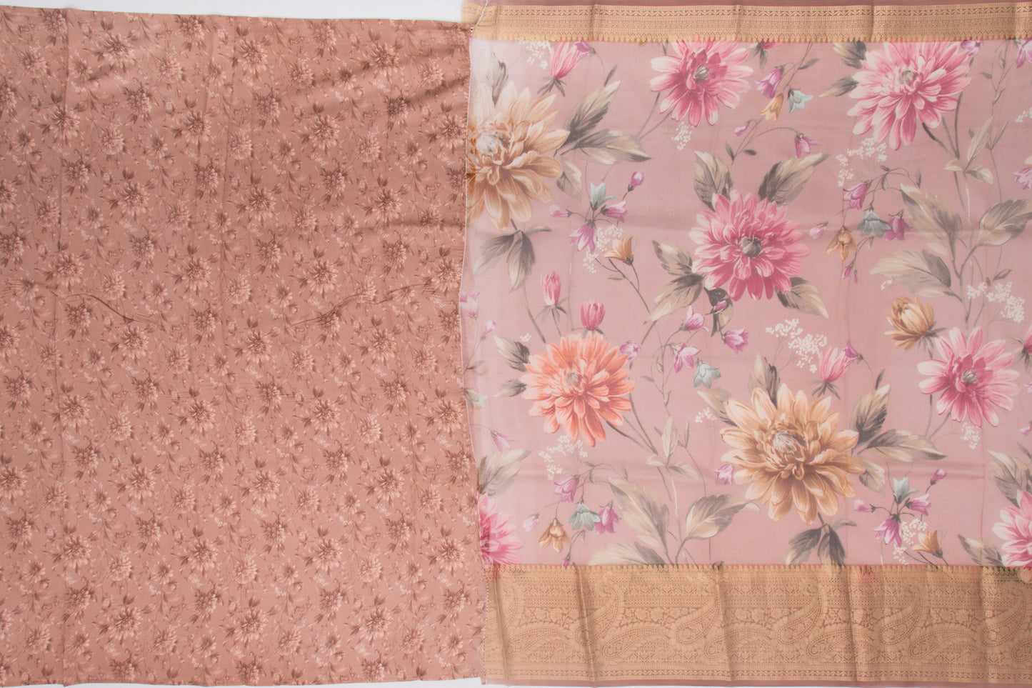 Organza Floral Printed Pink Saree