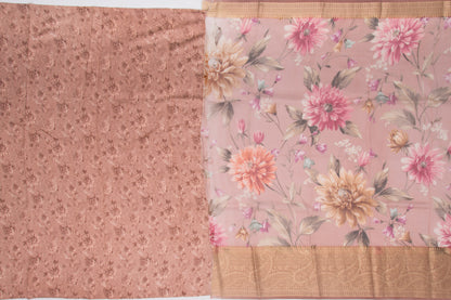 Organza Floral Printed Pink Saree