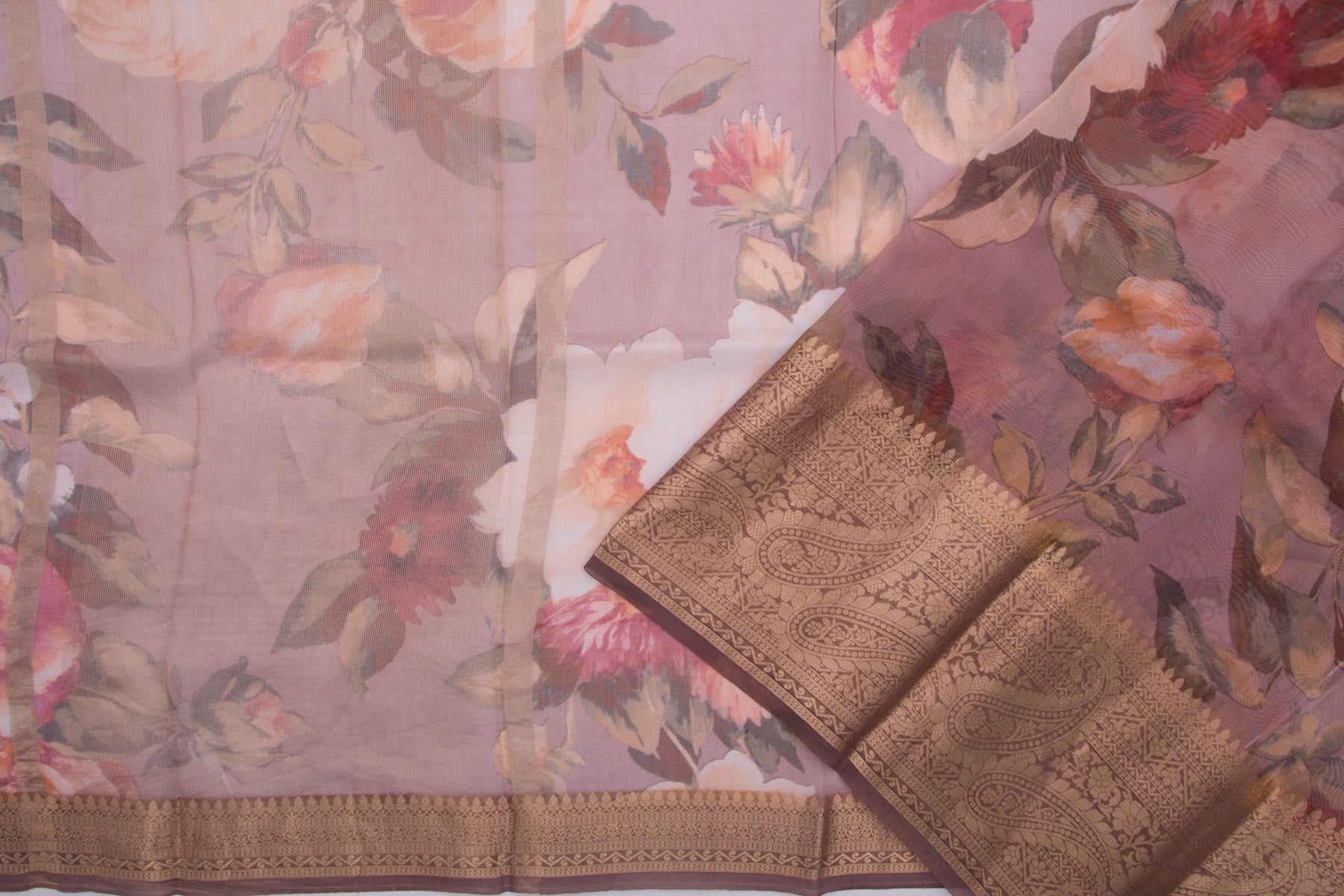 Organza Floral Printed Lilac Saree