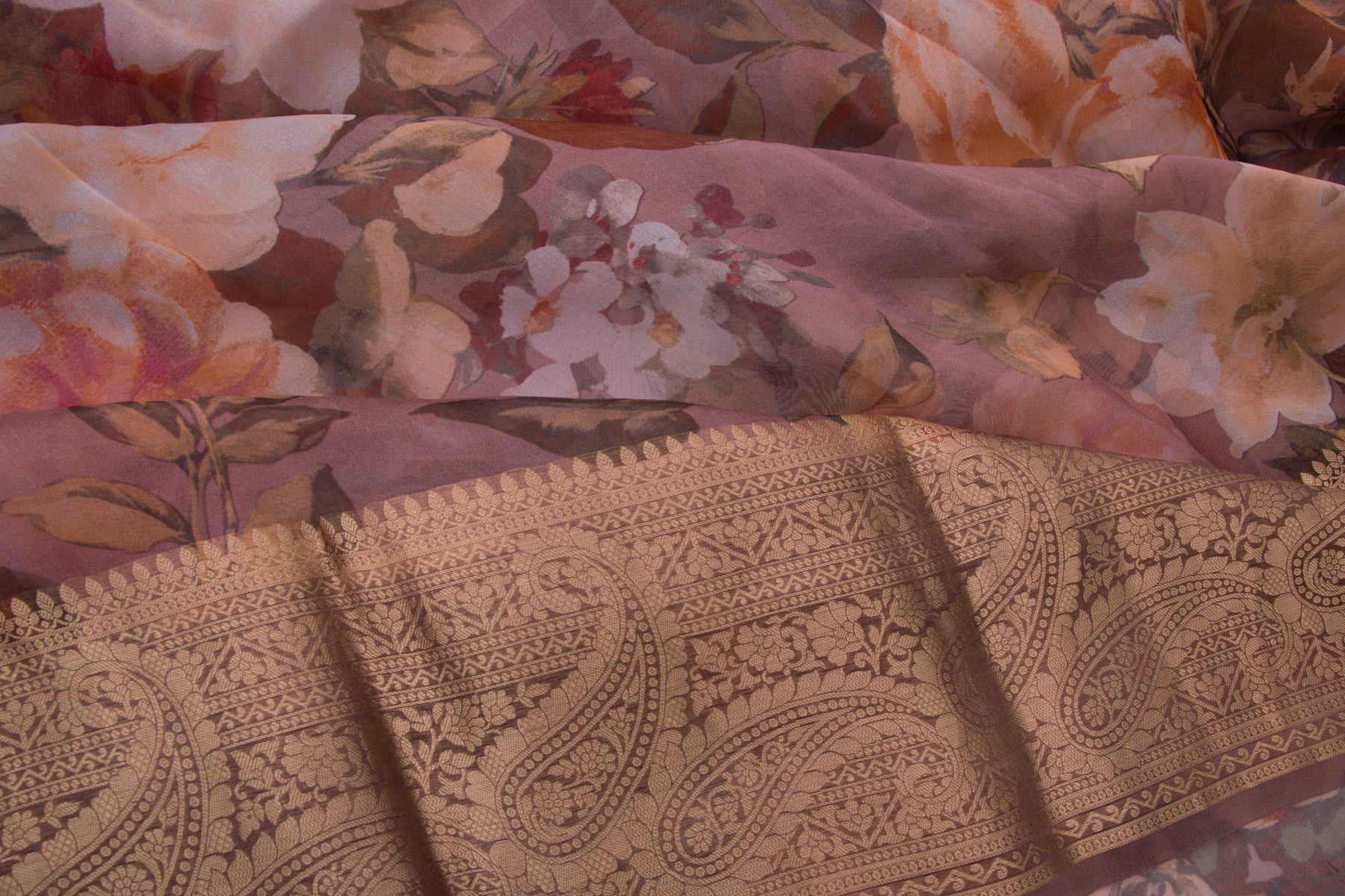 Organza Floral Printed Lilac Saree