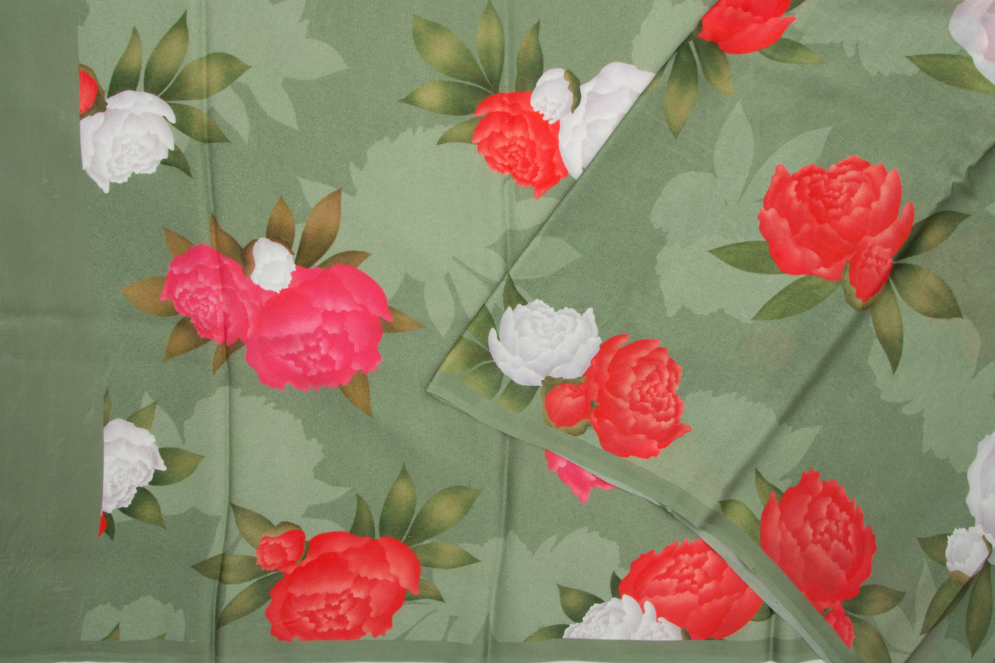 Satin Floral Printed Green Saree