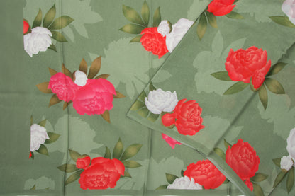 Satin Floral Printed Green Saree