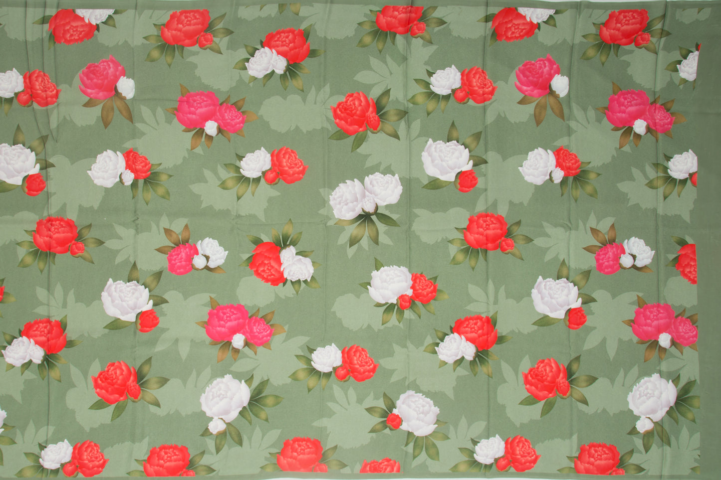 Satin Floral Printed Green Saree